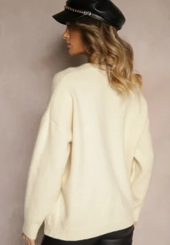 Jasnobeżowy Casualowy Kardigan z Wełną na Guziki Floradi