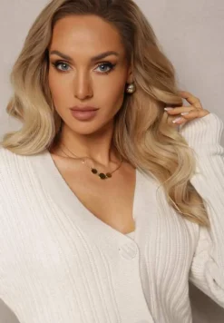 Jasnobeżowy 2-częściowy Komplet Dzianinowy z Sukienką i Kardiganem Mystice