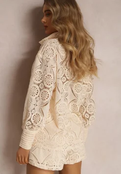 Jasnobeżowy 2-Częściowy Komplet Koronkowy Lolet