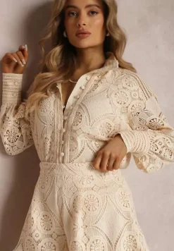 Jasnobeżowy 2-Częściowy Komplet Koronkowy Lolet