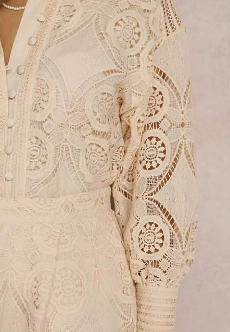 Jasnobeżowy 2-Częściowy Komplet Koronkowy Lolet