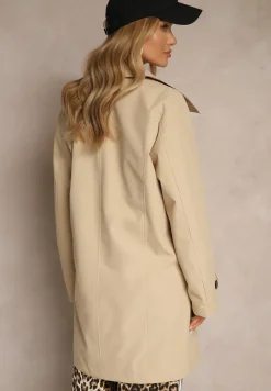 Jasnobeżowy Dwurzędowy Płaszcz z Wiskozą o Fasonie Typu Trencz Sovmio