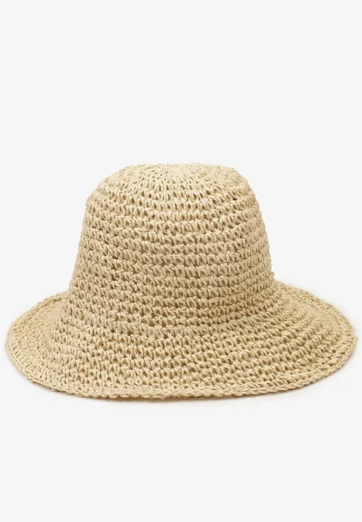 Jasnobeżowy Kapelusz z Plecionki w Stylu Bucket Hat Suai