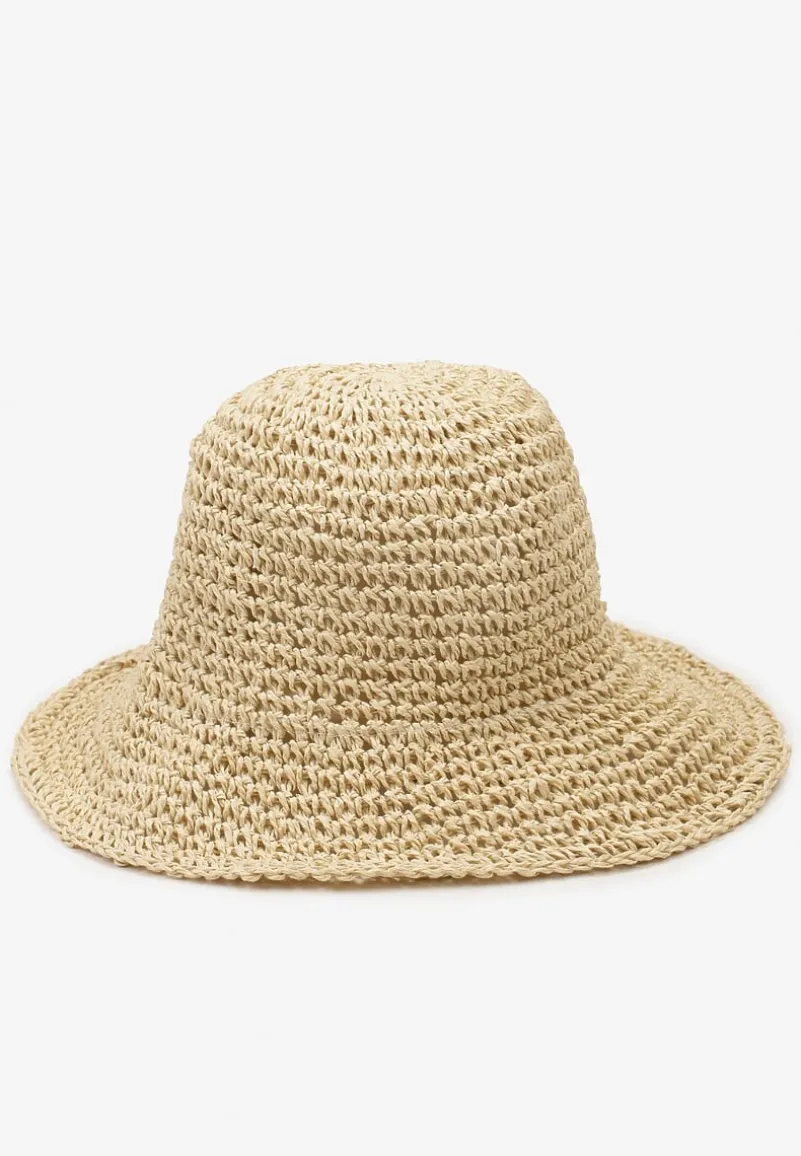 Jasnobeżowy Kapelusz z Plecionki w Stylu Bucket Hat Suai