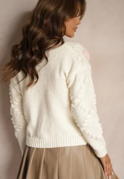 Jasnobeżowy Kardigan z Dodatkiem Bawełny Ozdobiony Kwiatami 3D Nevellaera