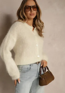 Jasnobeżowy Kardigan z Moheru w Eleganckim Stylu Koriano