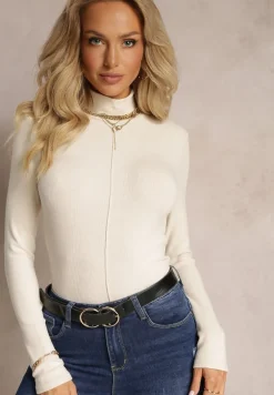 Jasnobeżowy Sweter Golf z Ozdobnym Przeszyciem Dayshawn