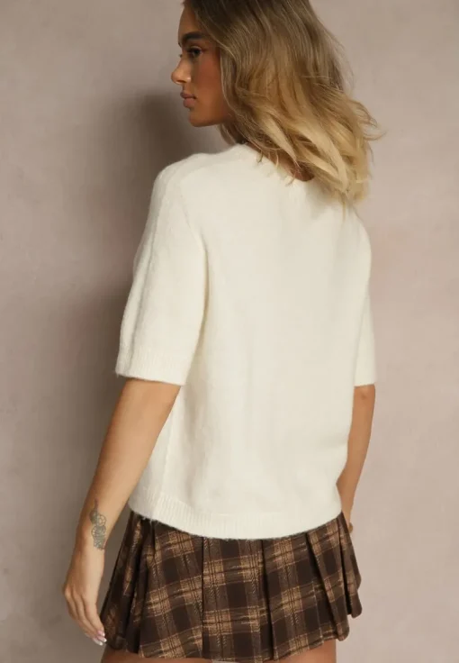 Jasnobeżowy Sweter o Fasonie T-shirtu z Wełną Dannirae