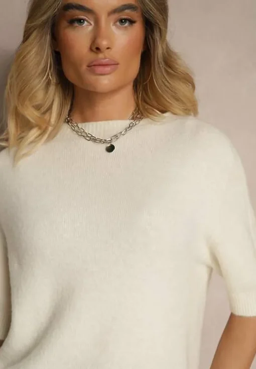Jasnobeżowy Sweter o Fasonie T-shirtu z Wełną Dannirae