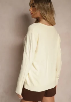 Jasnobeżowy Sweter z Dodatkiem Kaszmiru Ozdobiony Ściągaczami Sanadora