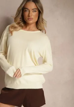 Jasnobeżowy Sweter z Dodatkiem Kaszmiru Ozdobiony Ściągaczami Sanadora
