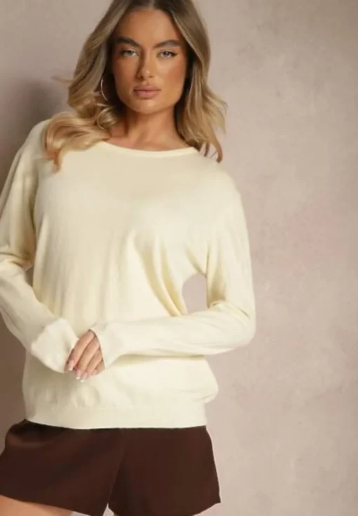 Jasnobeżowy Sweter z Dodatkiem Kaszmiru Ozdobiony Ściągaczami Sanadora