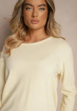 Jasnobeżowy Sweter z Dodatkiem Kaszmiru Ozdobiony Ściągaczami Sanadora