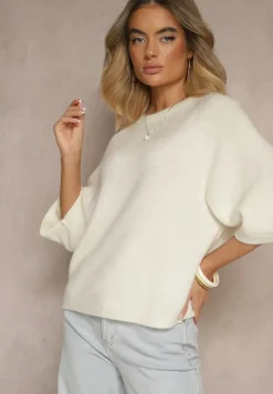 Jasnobeżowy Sweter z Rękawami 3/4 z Wełną Dannalin