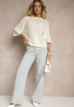 Jasnobeżowy Sweter z Rękawami 3/4 z Wełną Dannalin