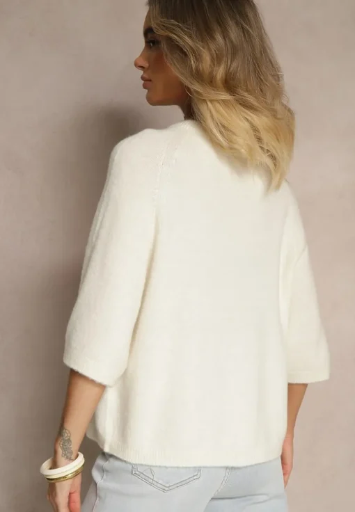 Jasnobeżowy Sweter z Rękawami 3/4 z Wełną Dannalin