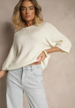 Jasnobeżowy Sweter z Rękawami 3/4 z Wełną Dannalin