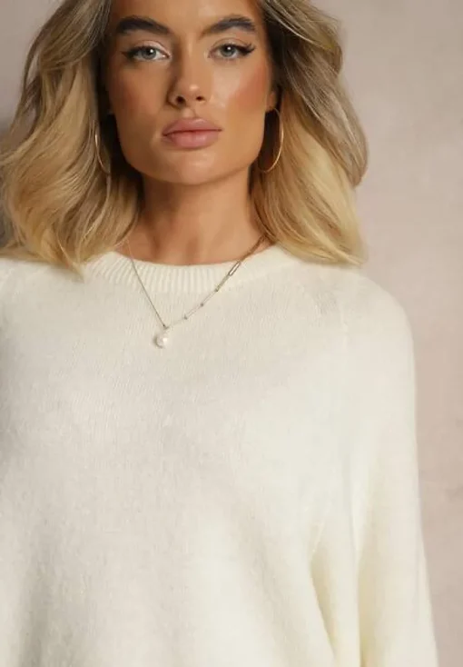 Jasnobeżowy Sweter z Rękawami 3/4 z Wełną Dannalin