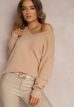 Jasnobeżowy Sweter z Wiskozy Oversize Conime