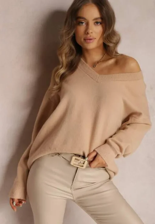 Jasnobeżowy Sweter z Wiskozy Oversize Conime