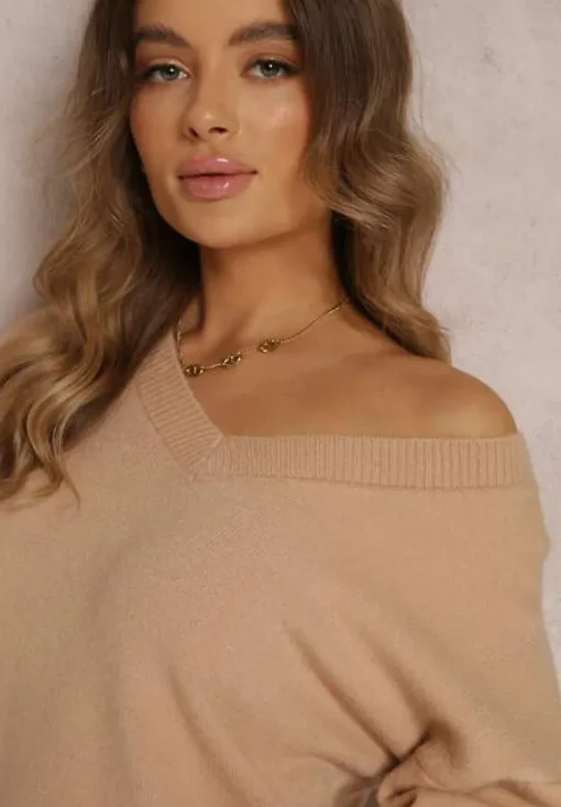 Jasnobeżowy Sweter z Wiskozy Oversize Conime