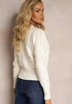 Jasnobeżowy Wiskozowy Kardigan ze Ściągaczami Zapinany na Guziki Genadia