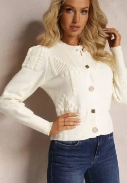 Jasnobeżowy Wiskozowy Kardigan ze Ściągaczami Zapinany na Guziki Genadia