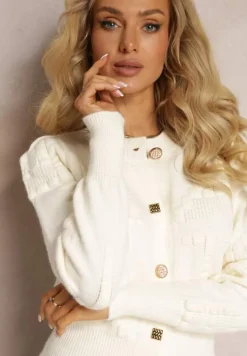 Jasnobeżowy Wiskozowy Kardigan ze Ściągaczami Zapinany na Guziki Genadia