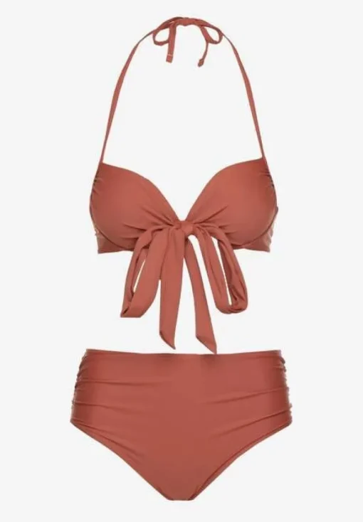 Jasnobrązowe Bikini Wiązany Biustonosz i Majtki Typu Figi Fevarelia