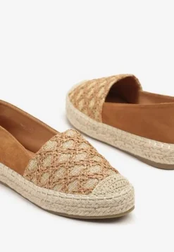 Jasnobrązowe Espadryle Ozdobione Plecionką i Geometrycznym Motywem Sdivoria