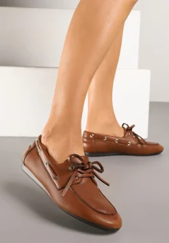 Jasnobrązowe Mokasyny z Ozdobnym Wiązaniem Lanrive