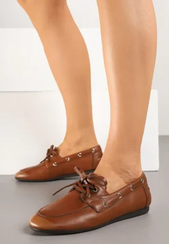 Jasnobrązowe Mokasyny z Ozdobnym Wiązaniem Lanrive