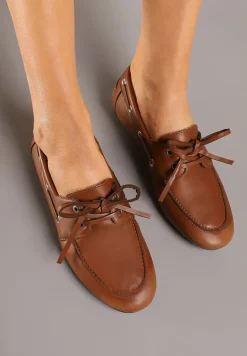 Jasnobrązowe Mokasyny z Ozdobnym Wiązaniem Lanrive