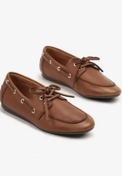 Jasnobrązowe Mokasyny z Ozdobnym Wiązaniem Lanrive