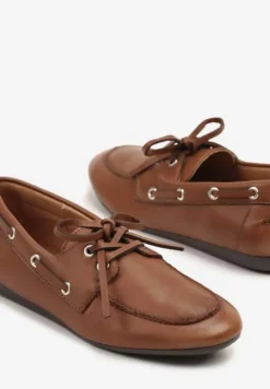 Jasnobrązowe Mokasyny z Ozdobnym Wiązaniem Lanrive