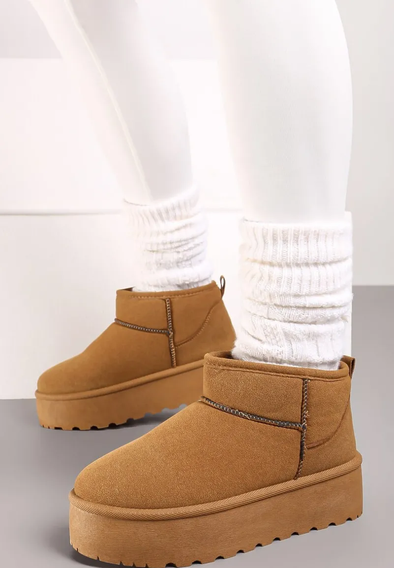 Jasnobrązowe Śniegowce na Platformie Ocieplane Futrem Saiveen