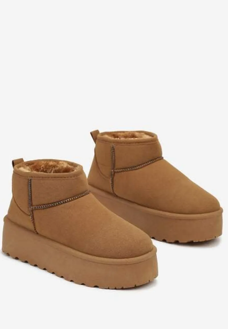 Jasnobrązowe Śniegowce na Platformie Ocieplane Futrem Saiveen