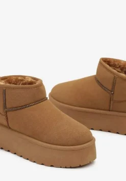 Jasnobrązowe Śniegowce na Platformie Ocieplane Futrem Saiveen