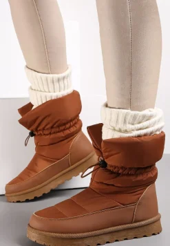 Jasnobrązowe Pikowane Śniegowce z Troczkiem Pehn