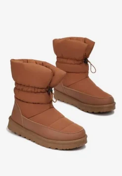 Jasnobrązowe Pikowane Śniegowce z Troczkiem Pehn