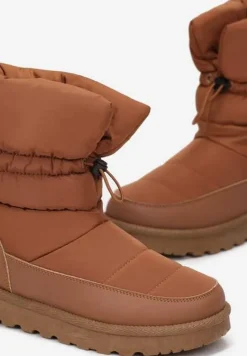 Jasnobrązowe Pikowane Śniegowce z Troczkiem Pehn