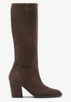 Jasnobrązowe Skórzane Kozaki na Słupku Realinae