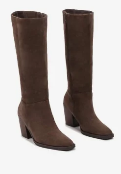 Jasnobrązowe Skórzane Kozaki na Słupku Realinae