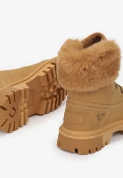 Jasnobrązowe Traperki Sznurowane z Futerkiem Vishe