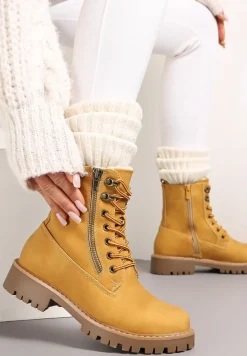 Jasnobrązowe Traperki z Ozdobnym Suwakiem Ocieplone Mennus