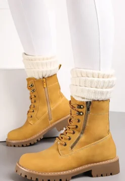 Jasnobrązowe Traperki z Ozdobnym Suwakiem Ocieplone Mennus