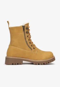 Jasnobrązowe Traperki z Ozdobnym Suwakiem Ocieplone Mennus