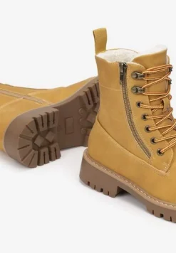 Jasnobrązowe Traperki z Ozdobnym Suwakiem Ocieplone Mennus