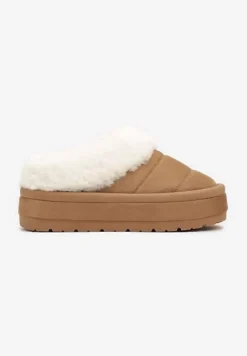 Jasnobrązowe Wsuwane Śniegowce na Platformie Ozdobione Futerkiem Sinthiana