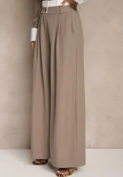 Jasnobrązowy Garniturowy Komplet Marynarka i Spodnie z Kontrastującymi Zdobieniami Davirielle